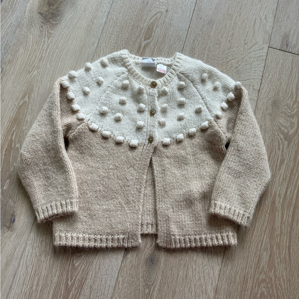 Zara Cream and Beige Pom Pom Knit Cardigan